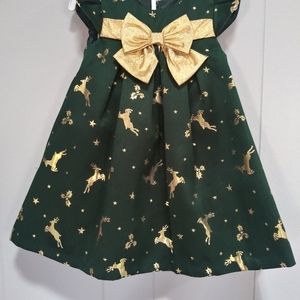 Baby/Toddler Christmas Dress Green and Gold